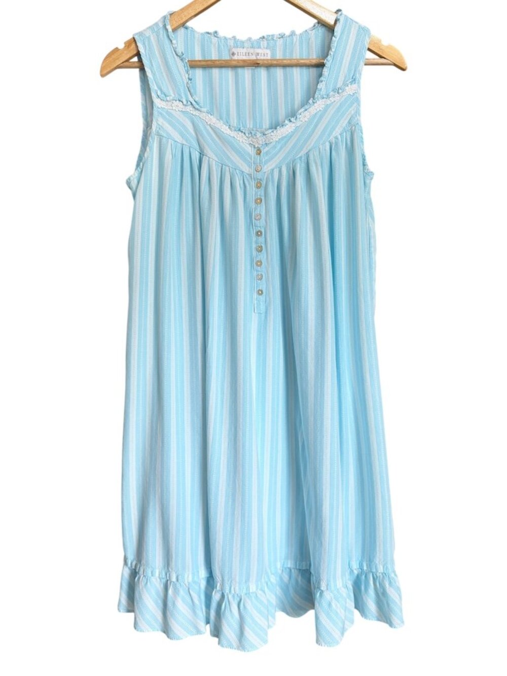 Eileen West Short Nightgown Women's Size Small Blue Stripes Lightweight Chemise